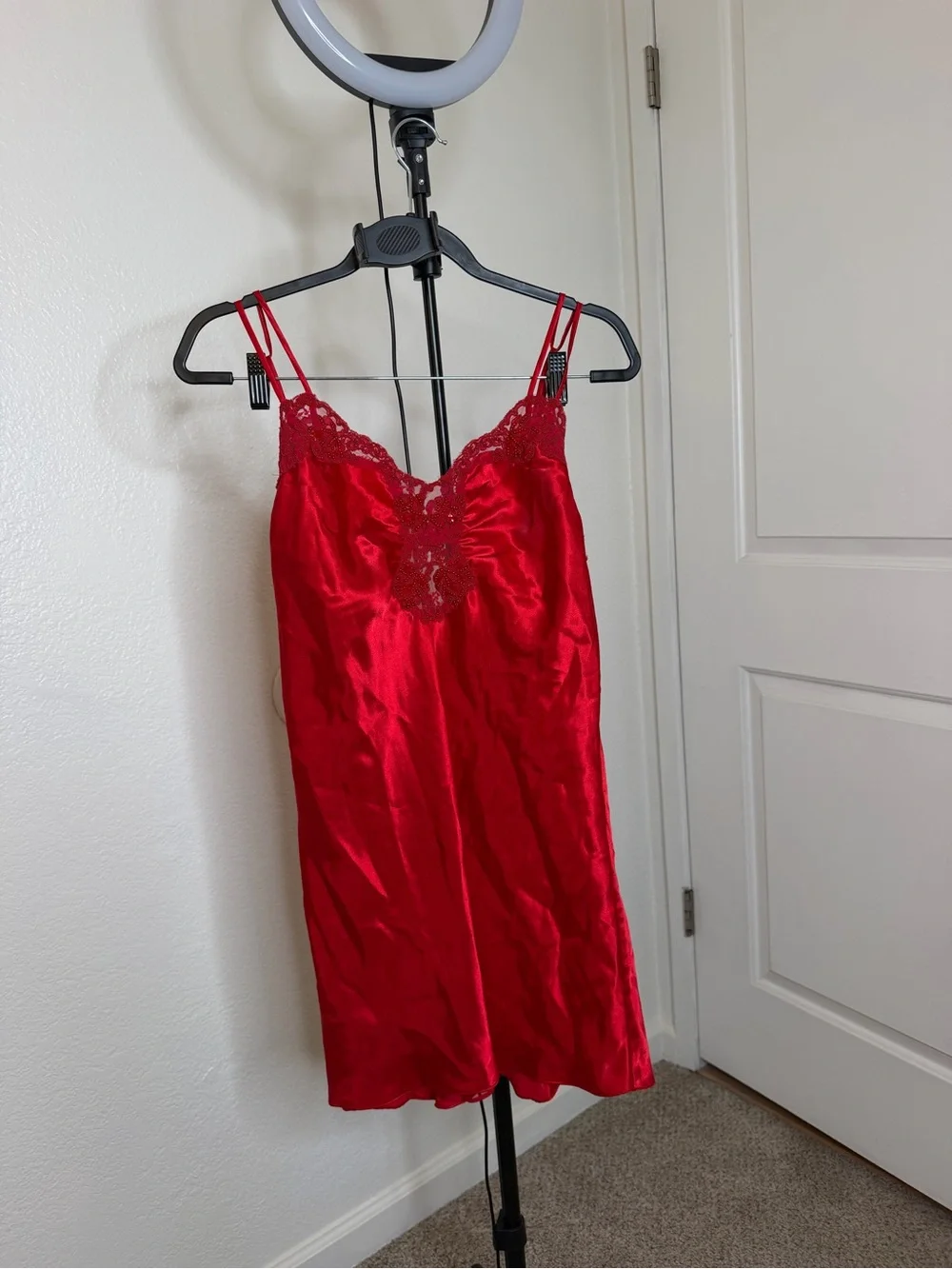 Victoria's Secret Red Satin Lace Chemise